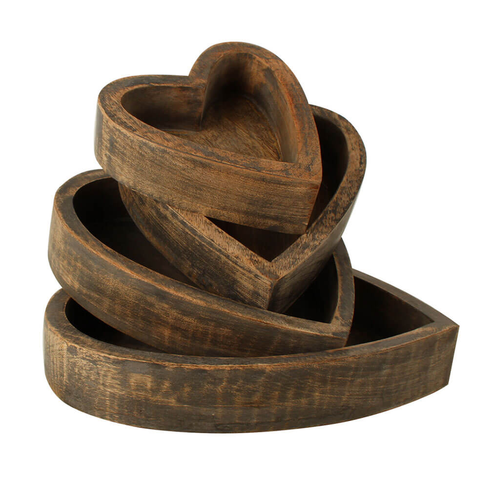 Harmony Mango Wood Heart Box (juego de 4)