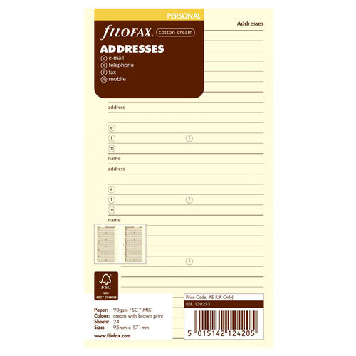 Filofax Personal Contacts Refill