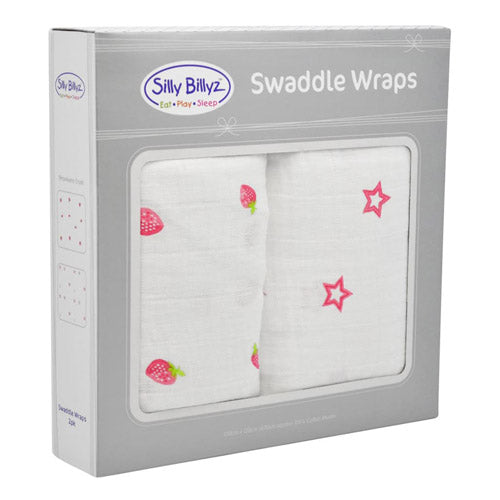 Silly Billyz Muslin Strawberry Crush Swaddle Wrap 2pk