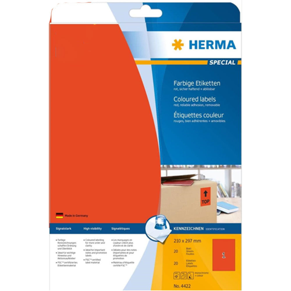 Herma Removable Colored Labels A4 20pc（210x297mm）