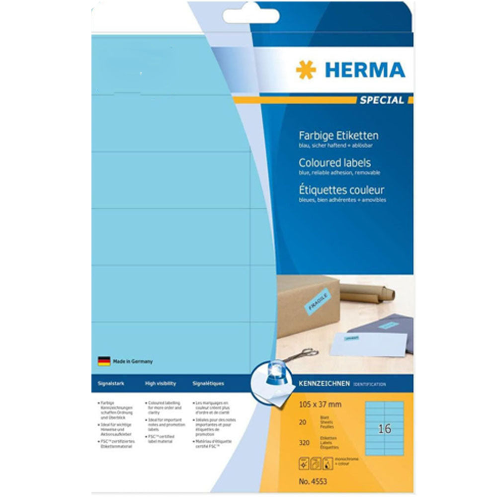 Herma avtagbar färgade etiketter A4 20 st (105x37mm)