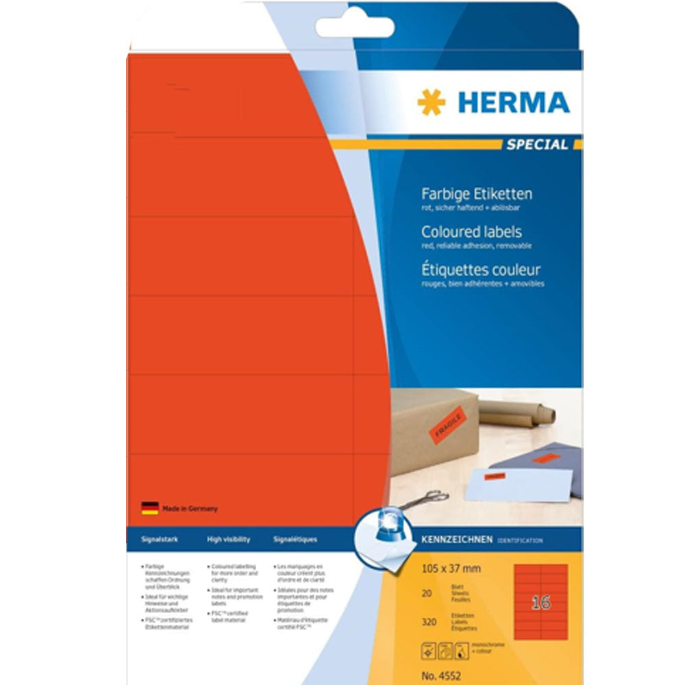 Herma Removable Colored Labels A4 20pc（105x37mm）