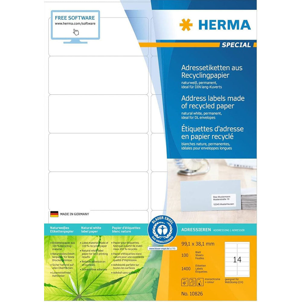 Herma genanvendte papiretiketter A4 100pc (hvid)