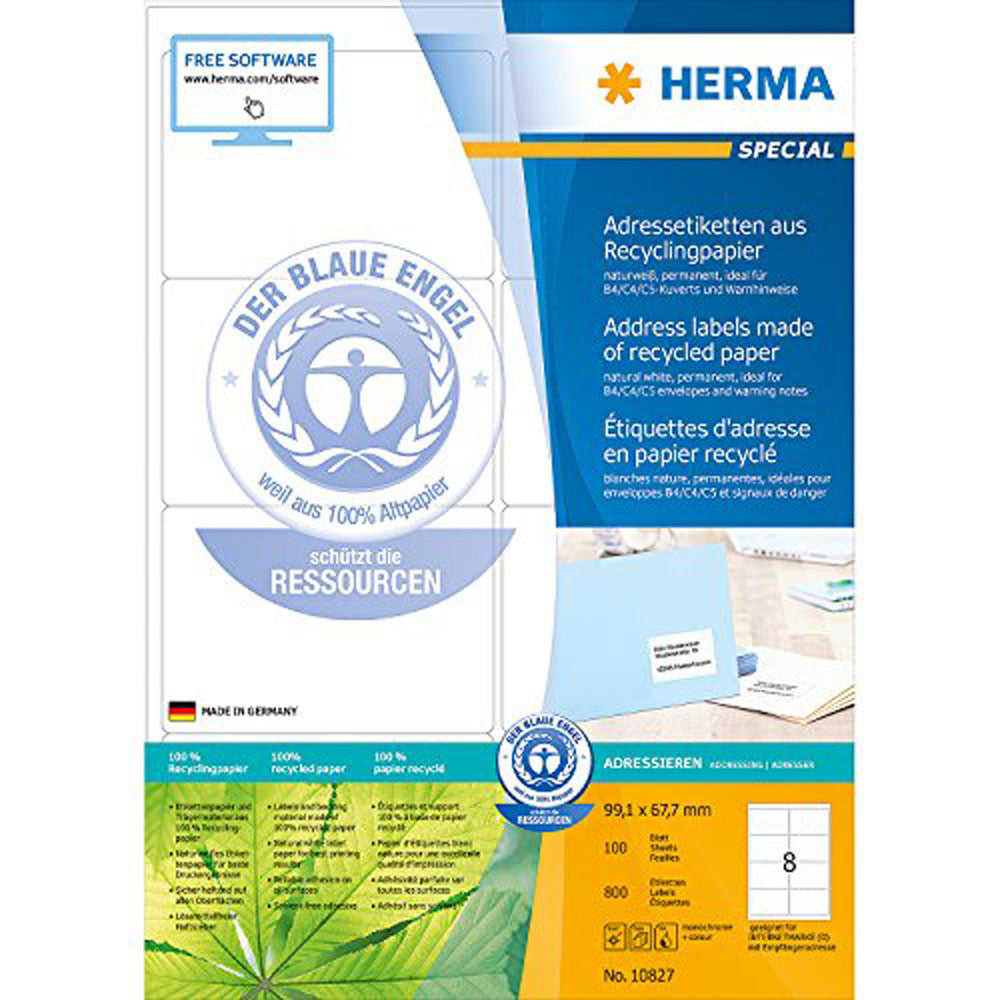 Herma återvunnet pappersetiketter A4 100 st (vit)