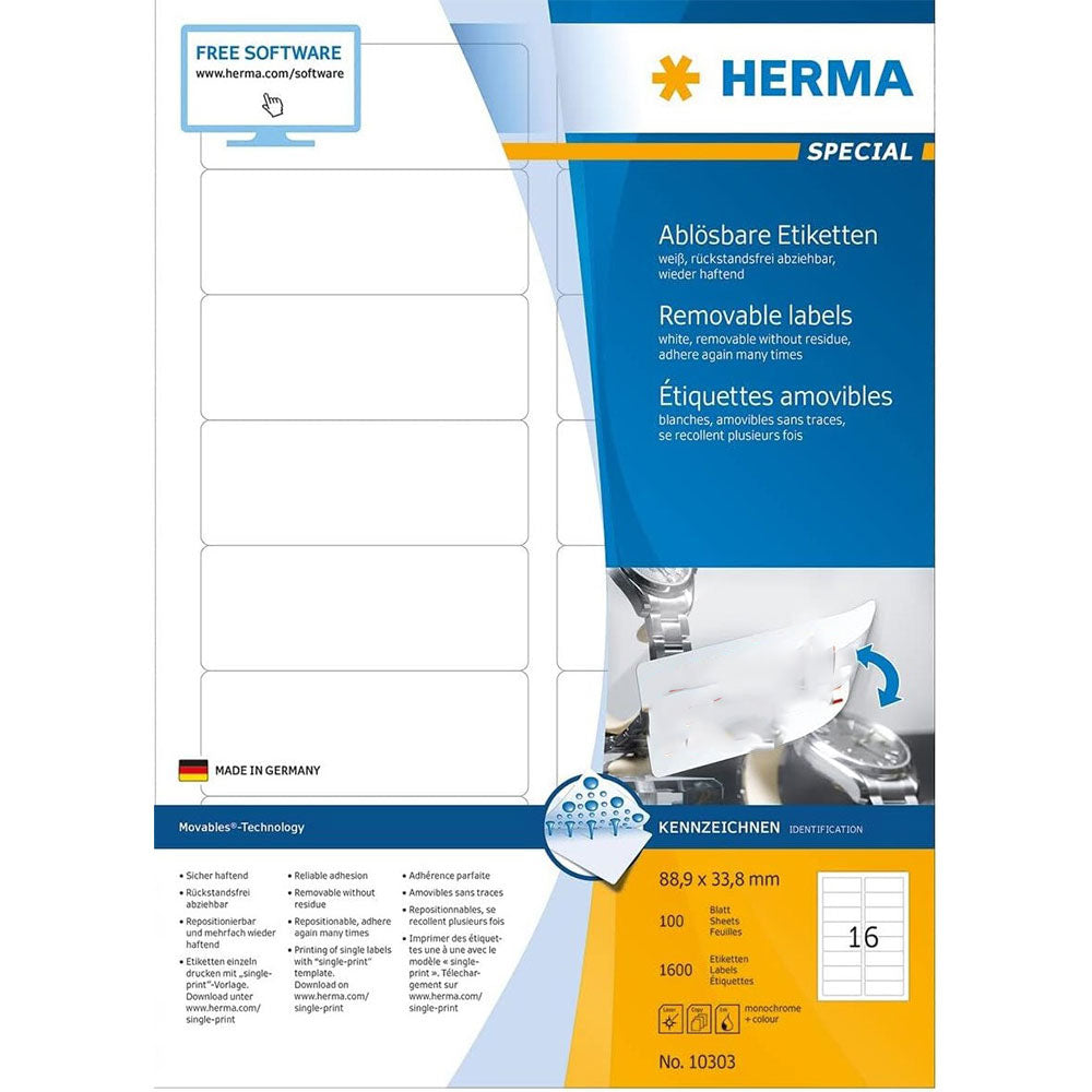 Herma Removable Labels A4 100pc (White)