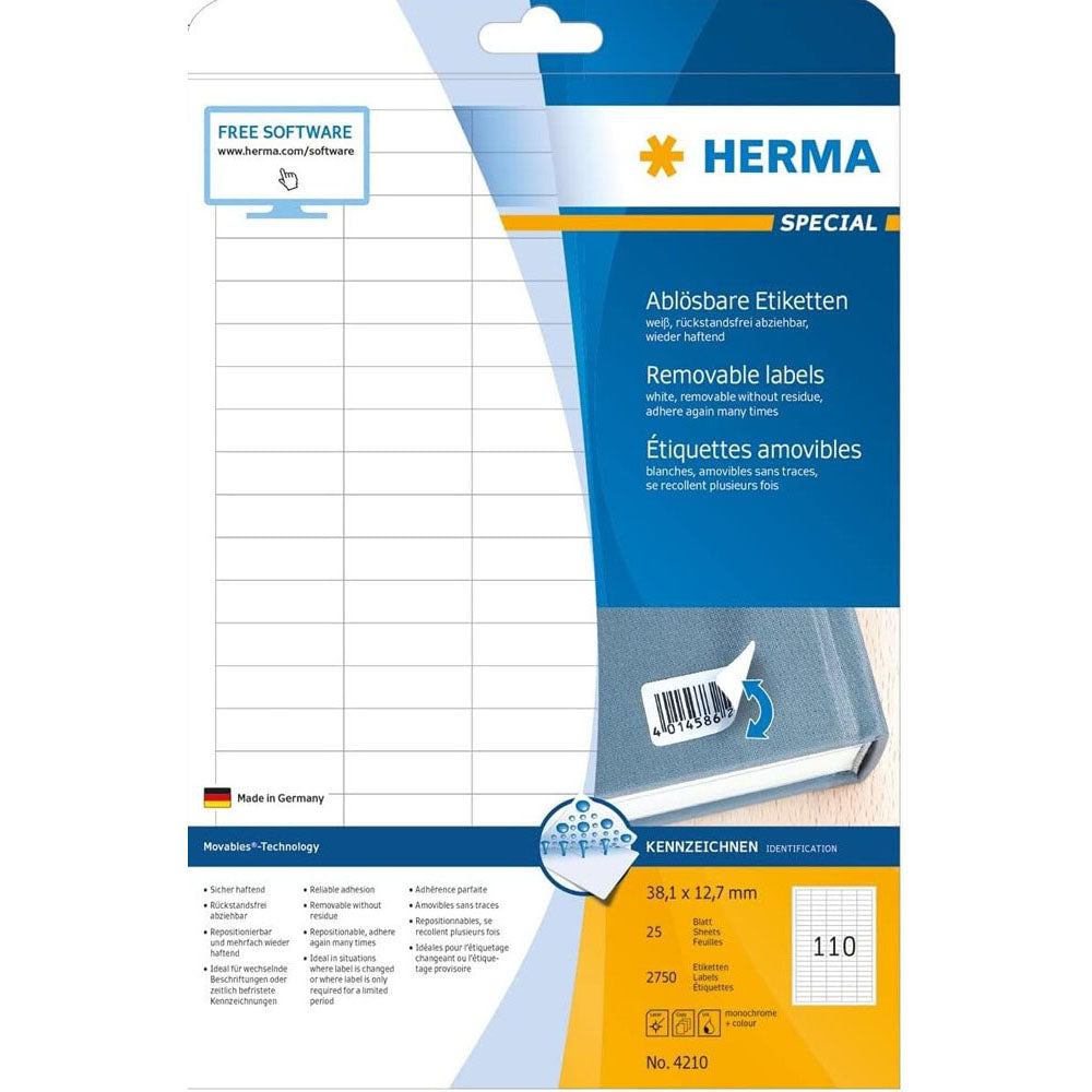 Herma Removable Labels A4 38.1mm 25pc（白）