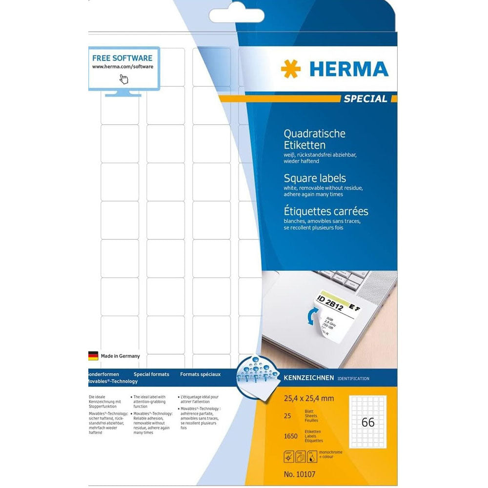 Herma Square aftagelige etiketter 25pc (hvid)