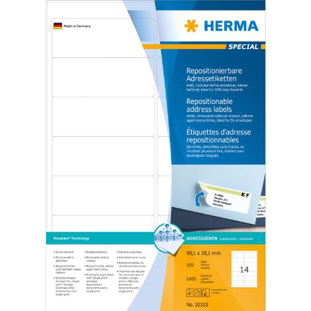 Herma -limadressetiketter A4 100 st (vit)