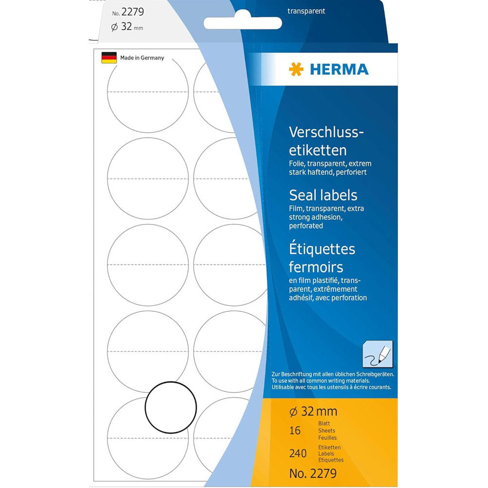 Herma Perforated Round Seal Labels 32mm 240pc