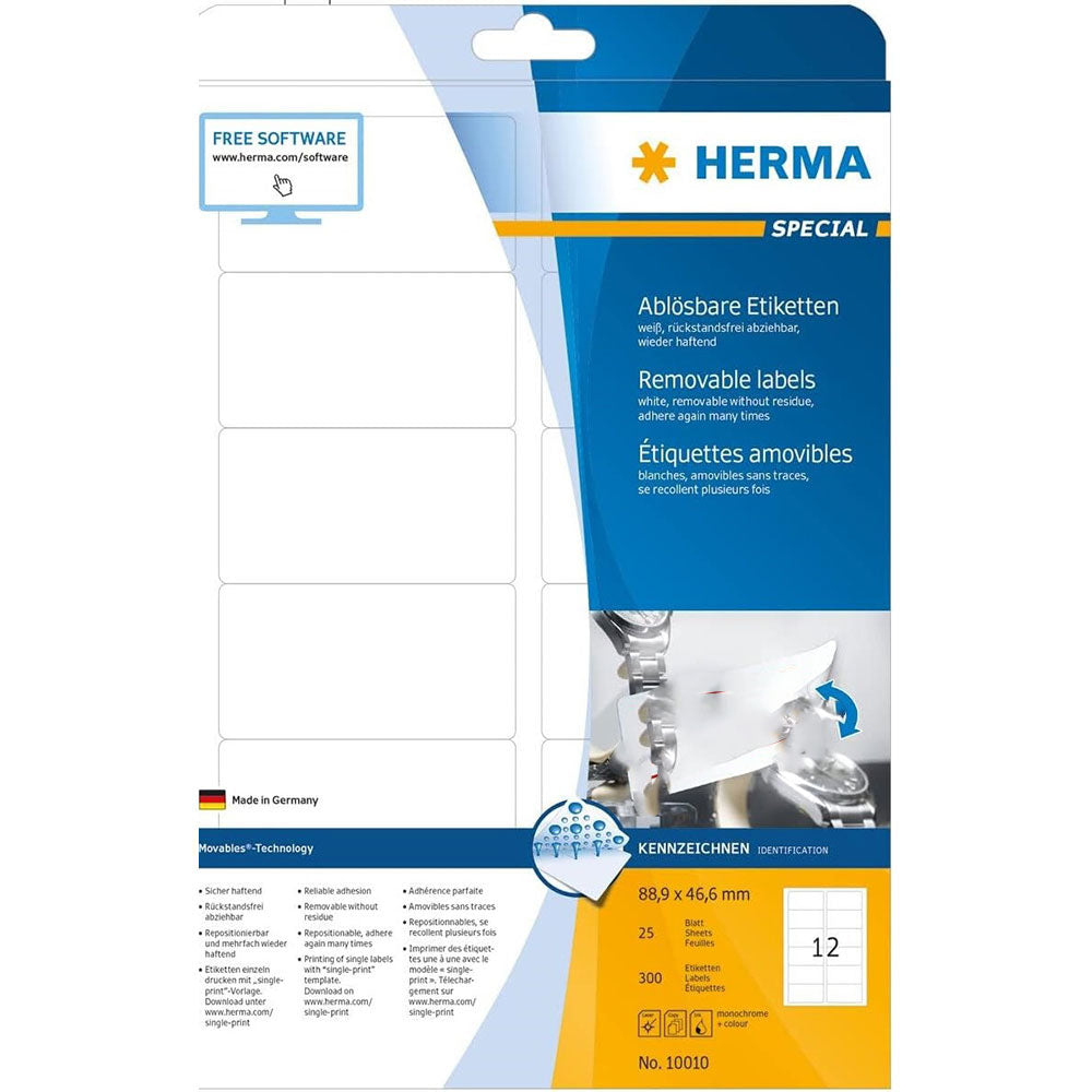 Herma avtagbara etiketter A4 88,9mm 25 st (vit)