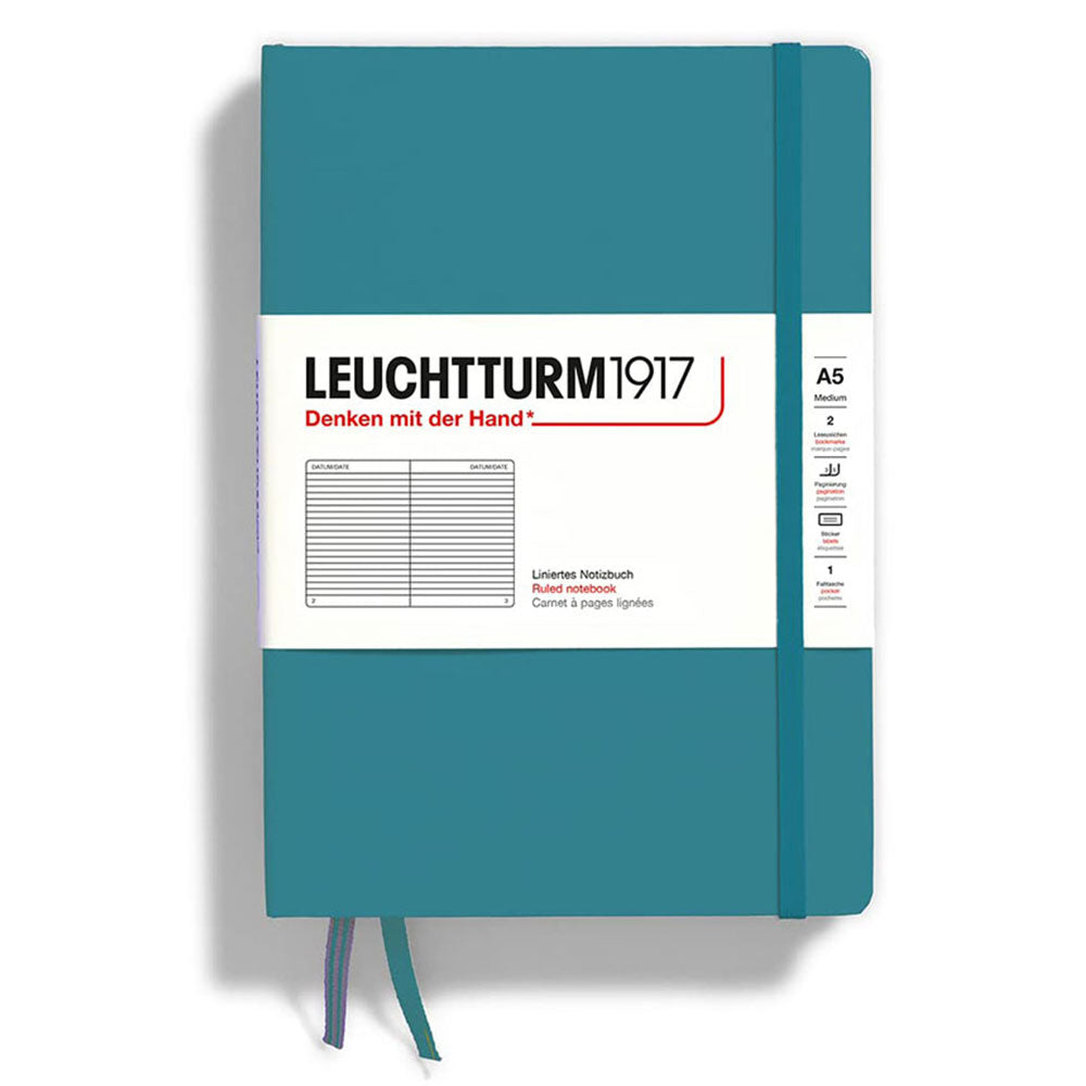 Leuchtturm twarda okładka rządzona notebookiem A5 (niebieski)