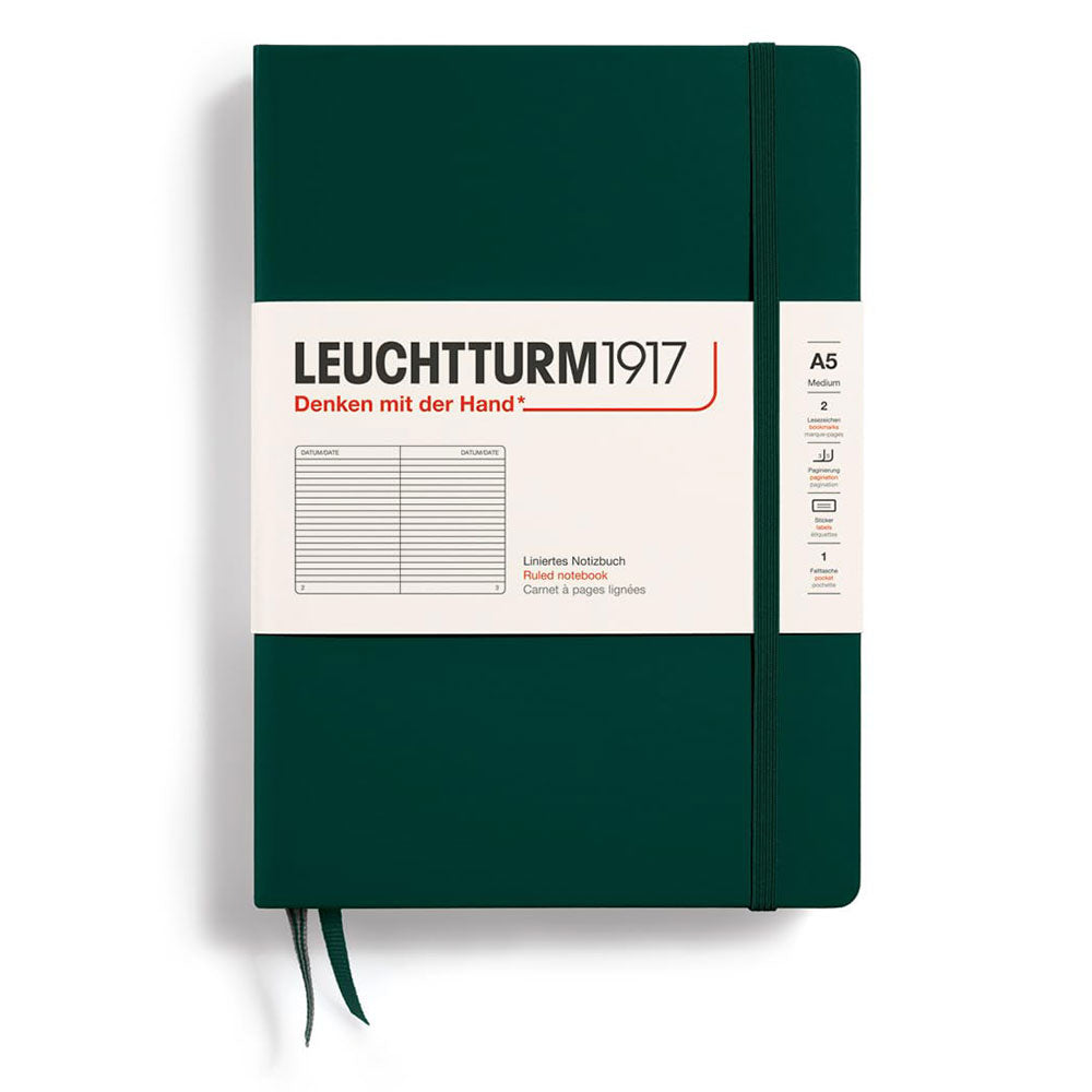 Leuchtturm twarda okładka rządzona notebookiem A5 (zielony)