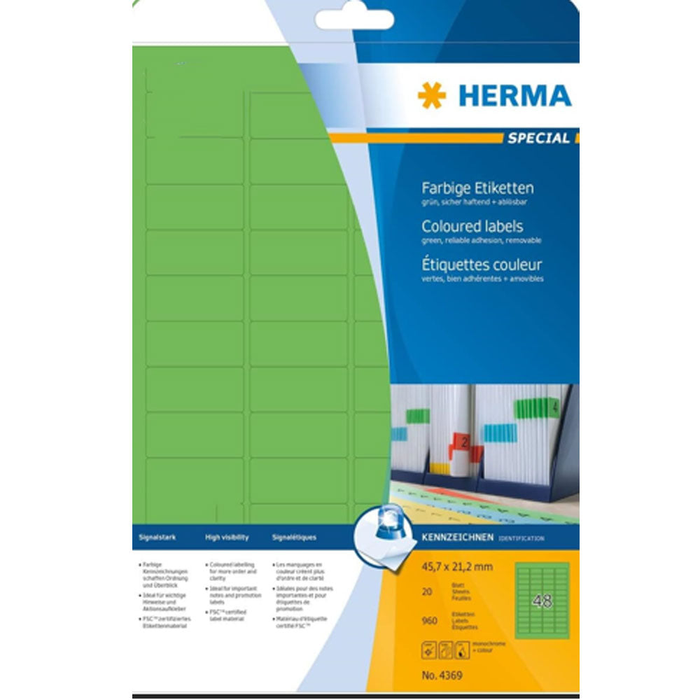 Herma aftagelige farvede etiketter A4 20pc (45,7x21,2 mm)