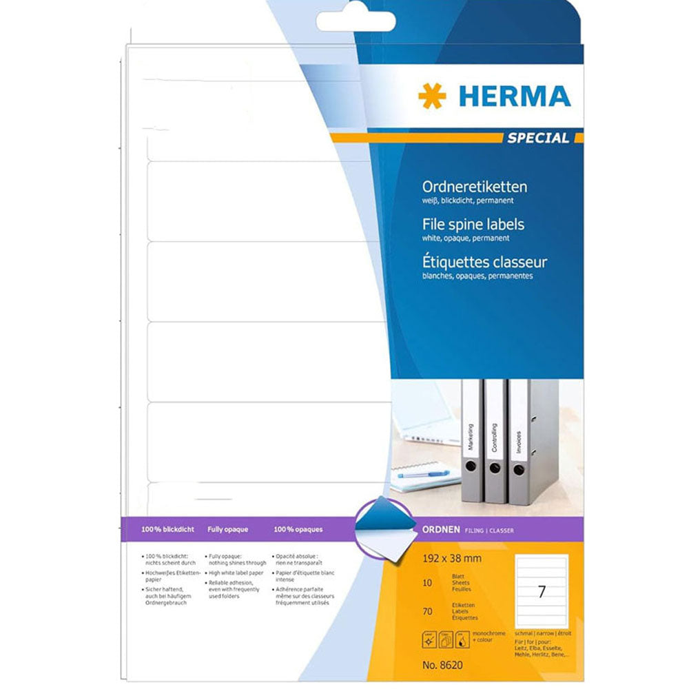 Herma File Spine Orteque Etyels A4 10pc (White)