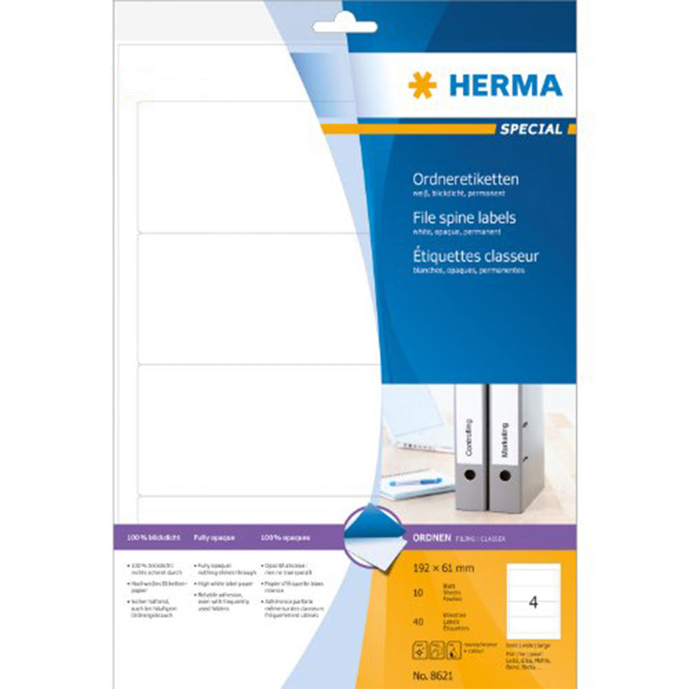 Herma File Spine Orteque Etyels A4 10pc (White)