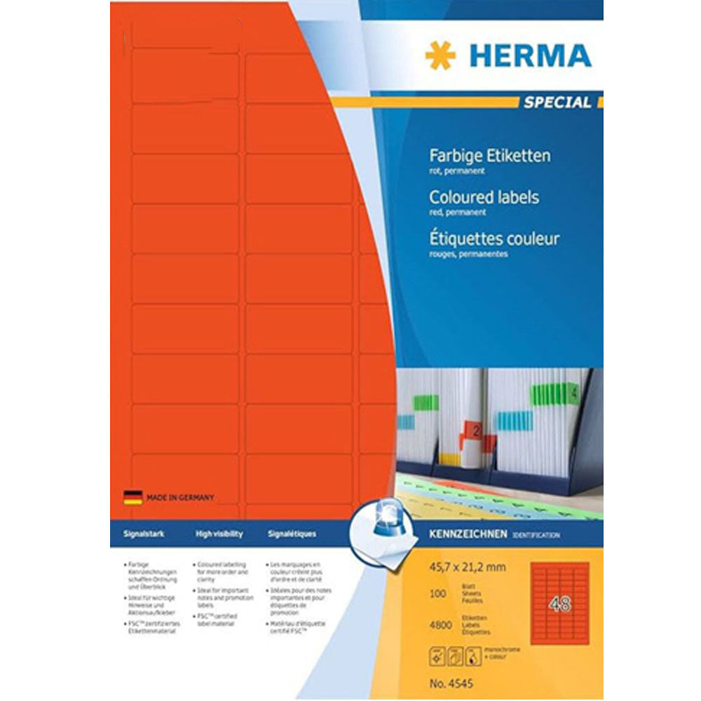 Herma Coloured Labels A4 100pc (45.7x21.2mm)