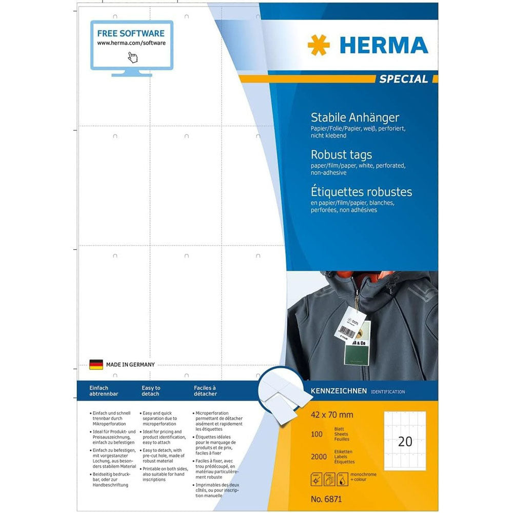 Herma solidne perforowane tagi A4 100PC