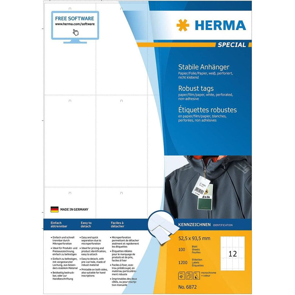 Herma robusta perforerade taggar A4 100 st