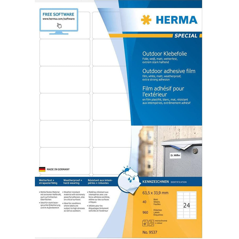 Herma utomhusfilm etiketter A4 40 st (vit)