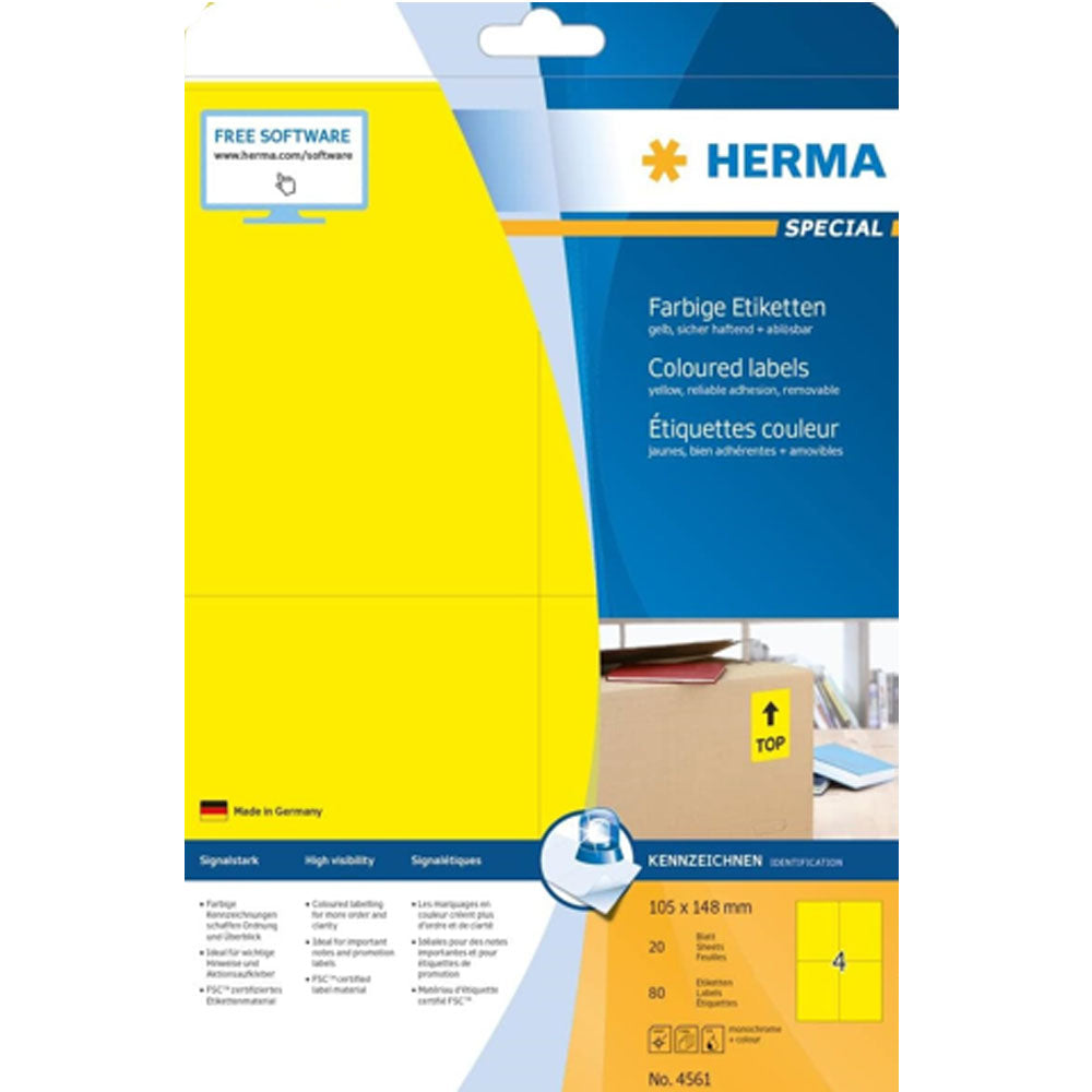 Herma avtagbar färgade etiketter A4 20 st (105x148mm)