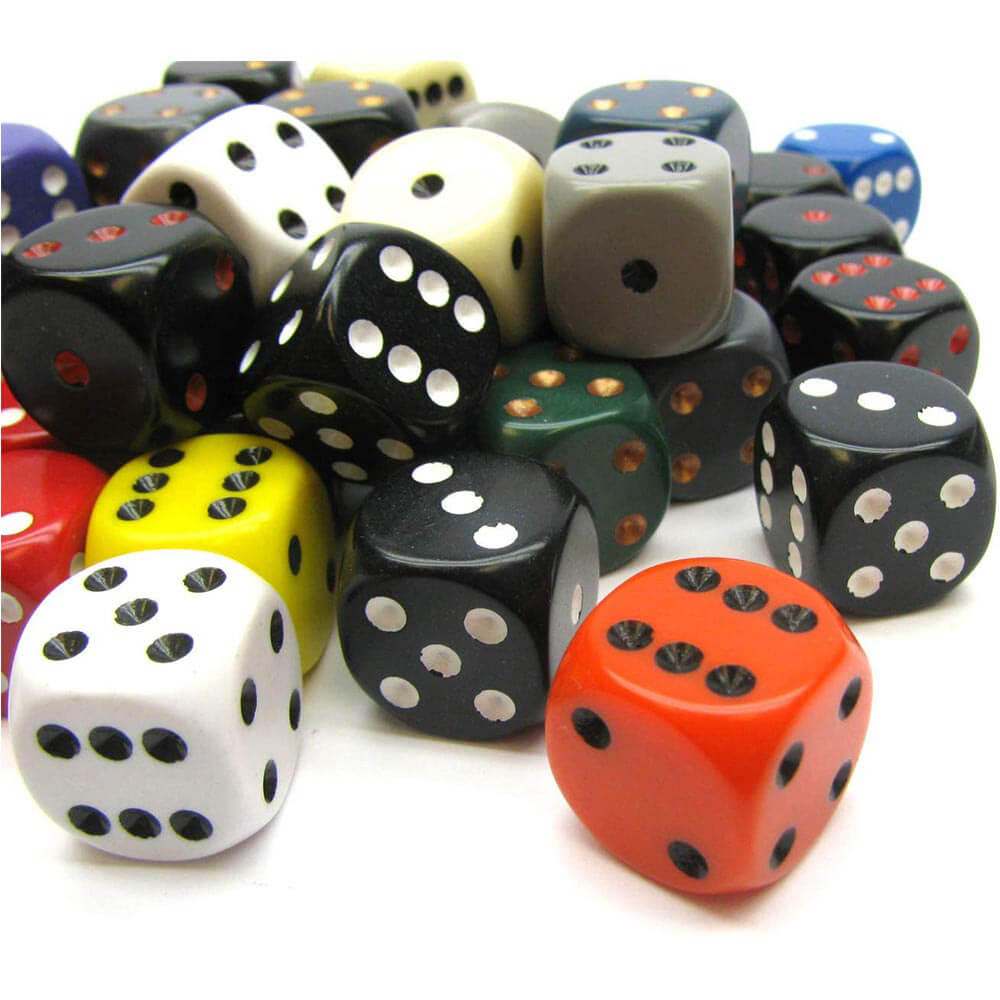 D6 DICE BORDED LOOST 16MM (50 DICE)