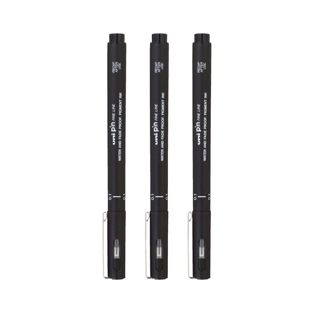 Uni-Ball Pin Fineliner Pen Black (billetera de 3)