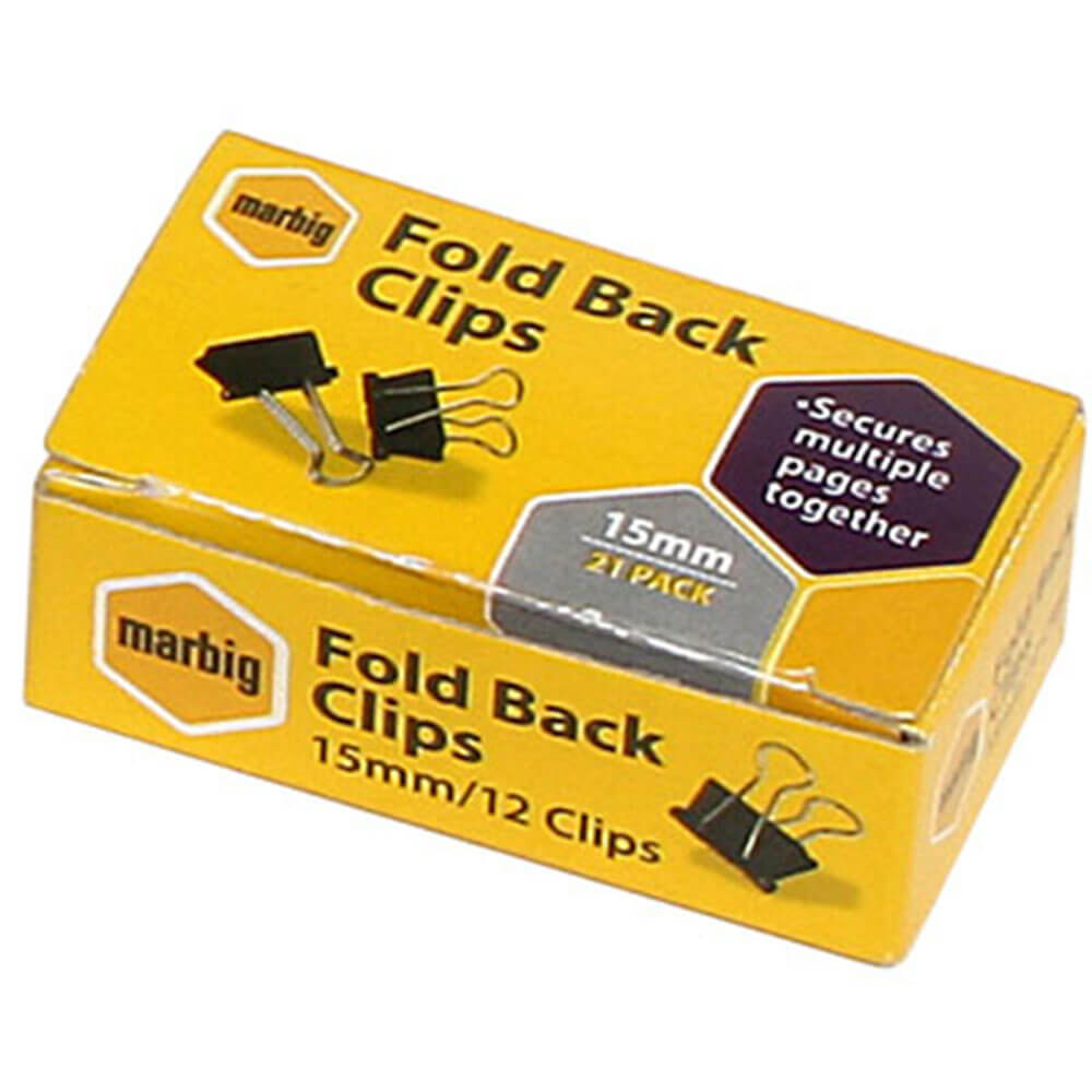 Marbig Fold Back Clips 12/Box (czarny)