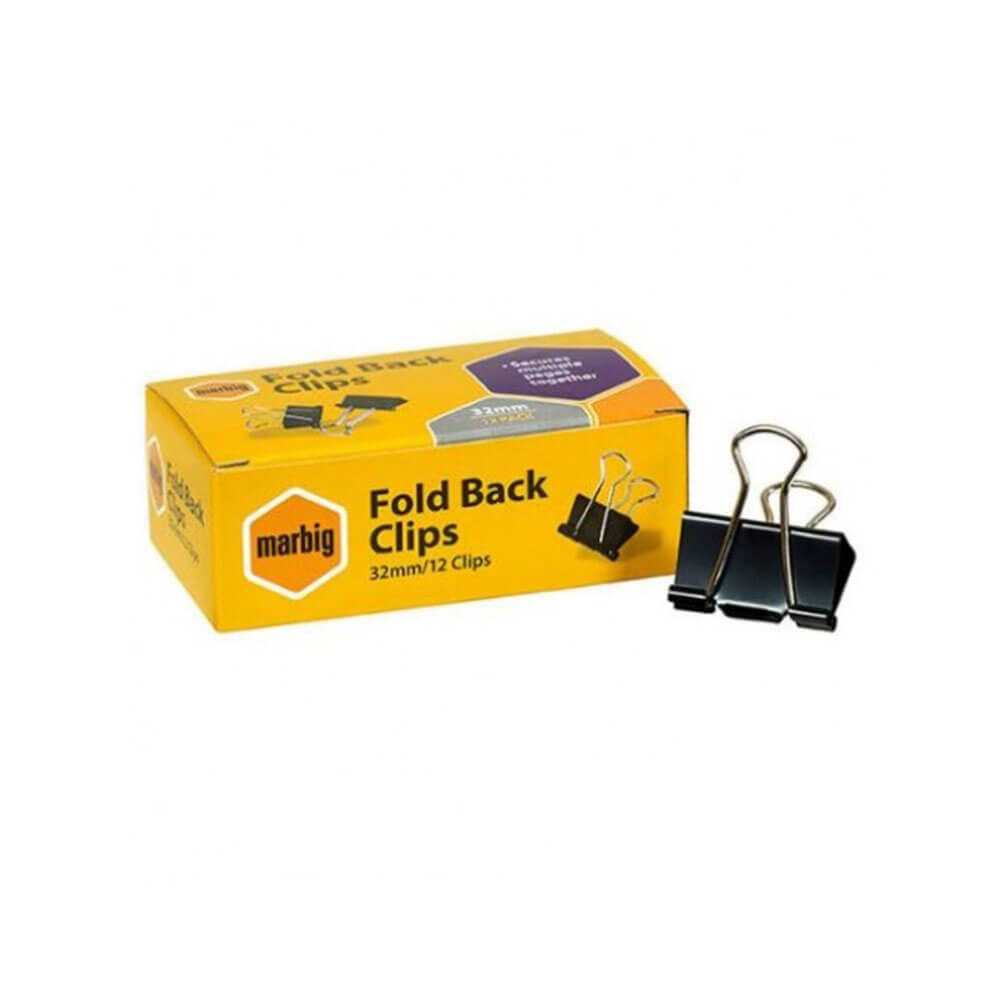 Marbig Fold Back Clips 12/box (Black)