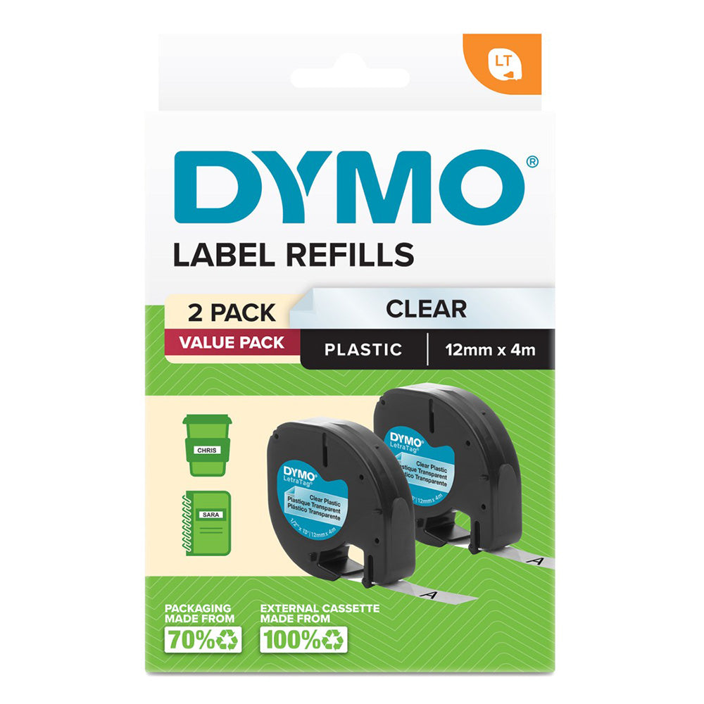 Cinta de etiqueta de plástico Dymo Letratag 12x4mm (paquete de 2)