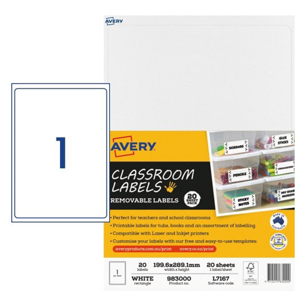 Rótulo de sala de aula removível Avery 20pcs