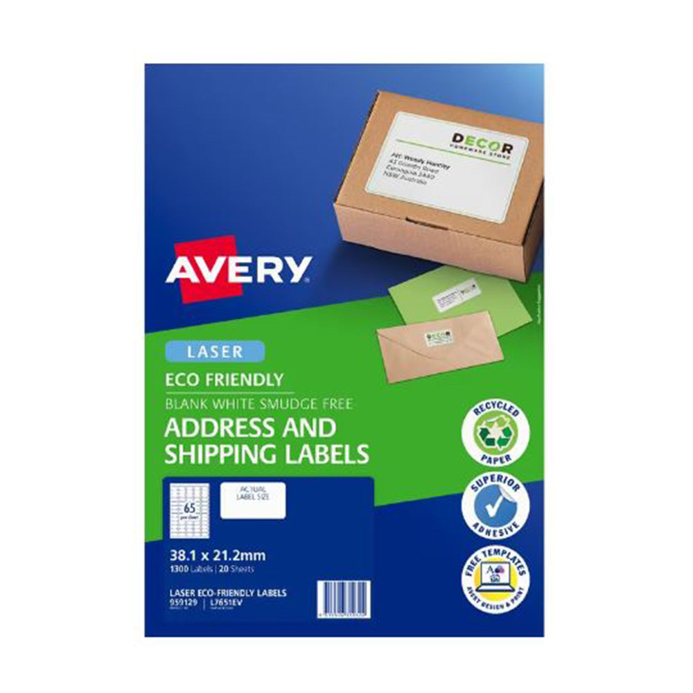 Avery Laser Eco Friendly Shipping Label 20stk