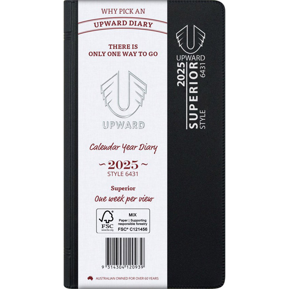 Upward PVC Cover WTV 2025 Diary 148x74mm (Black)