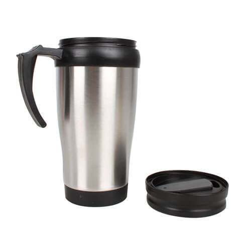 Travel Mug with Lid Chrome Look W-Rubber Seal 450mL