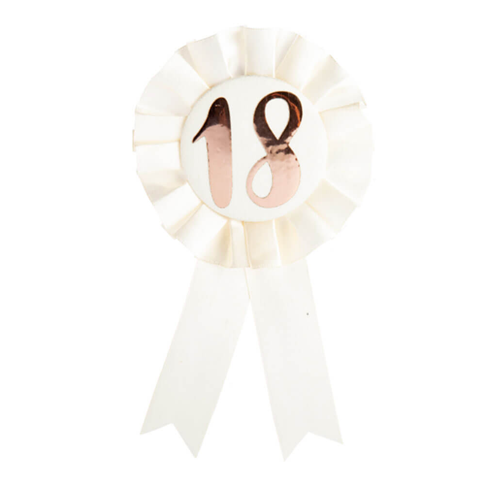 Birthday Rose Gold on White Rosette Badge