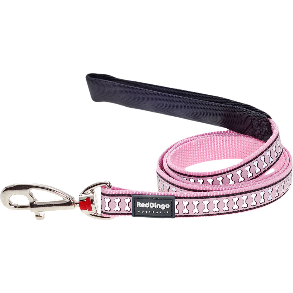 Reflective Bones Dog Lead (Pink)