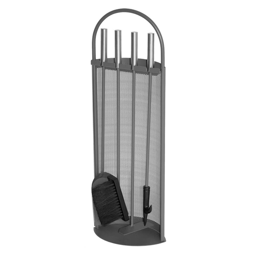 FireUp Grey 4 Tools Fire Tool Set w/ Mesh Stand (19x66cm)