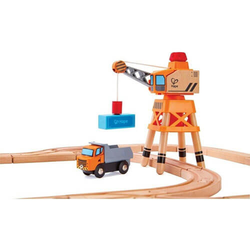 Hape Wooden Railway Crossing & Crane Set (34pcs)