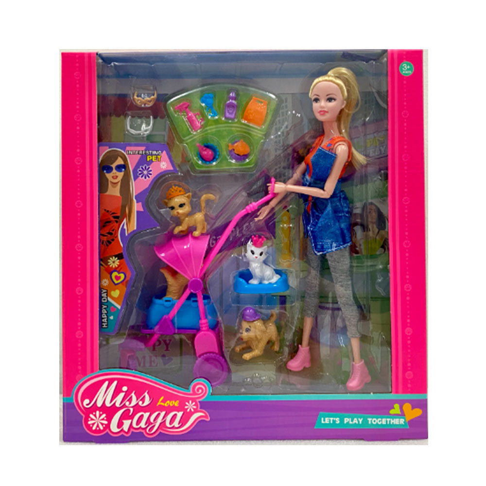 Miss Gaga Doll Set with Pets and Accessories