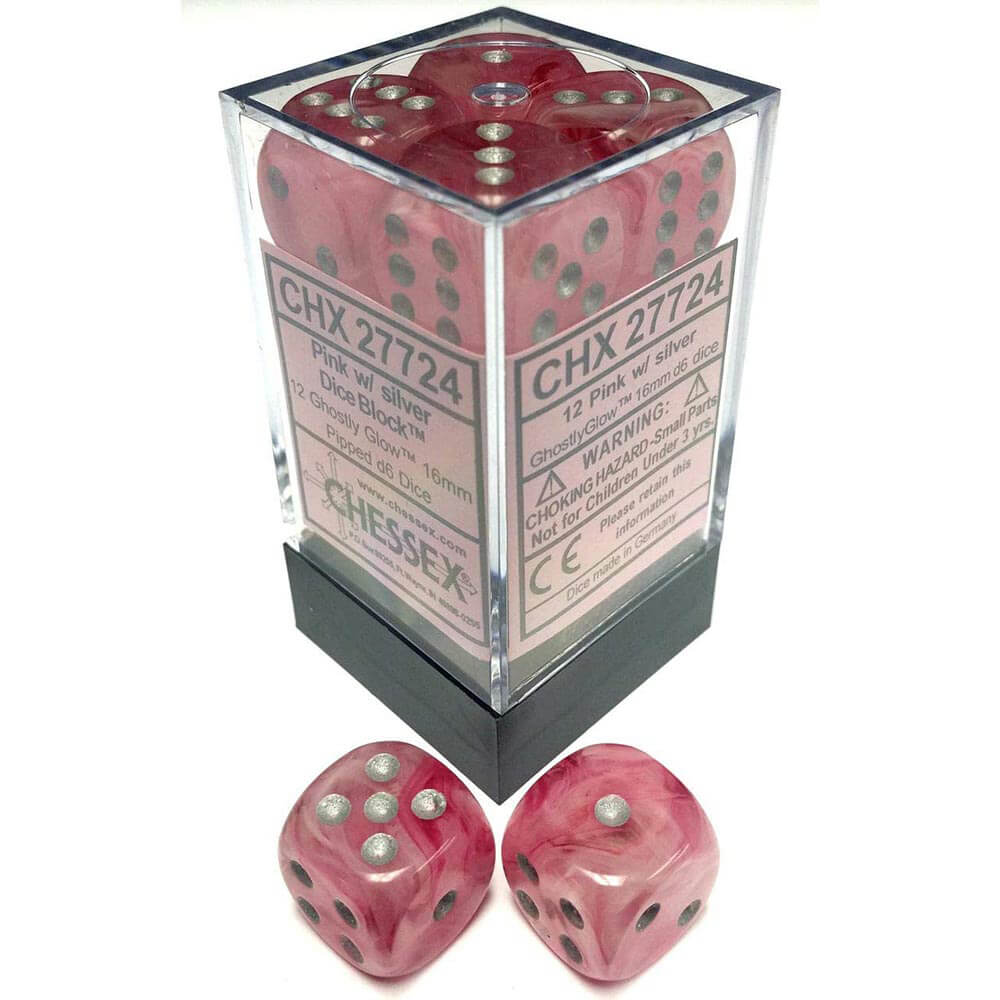 D6 Dice Ghostly Glow 16 mm (12 dés)