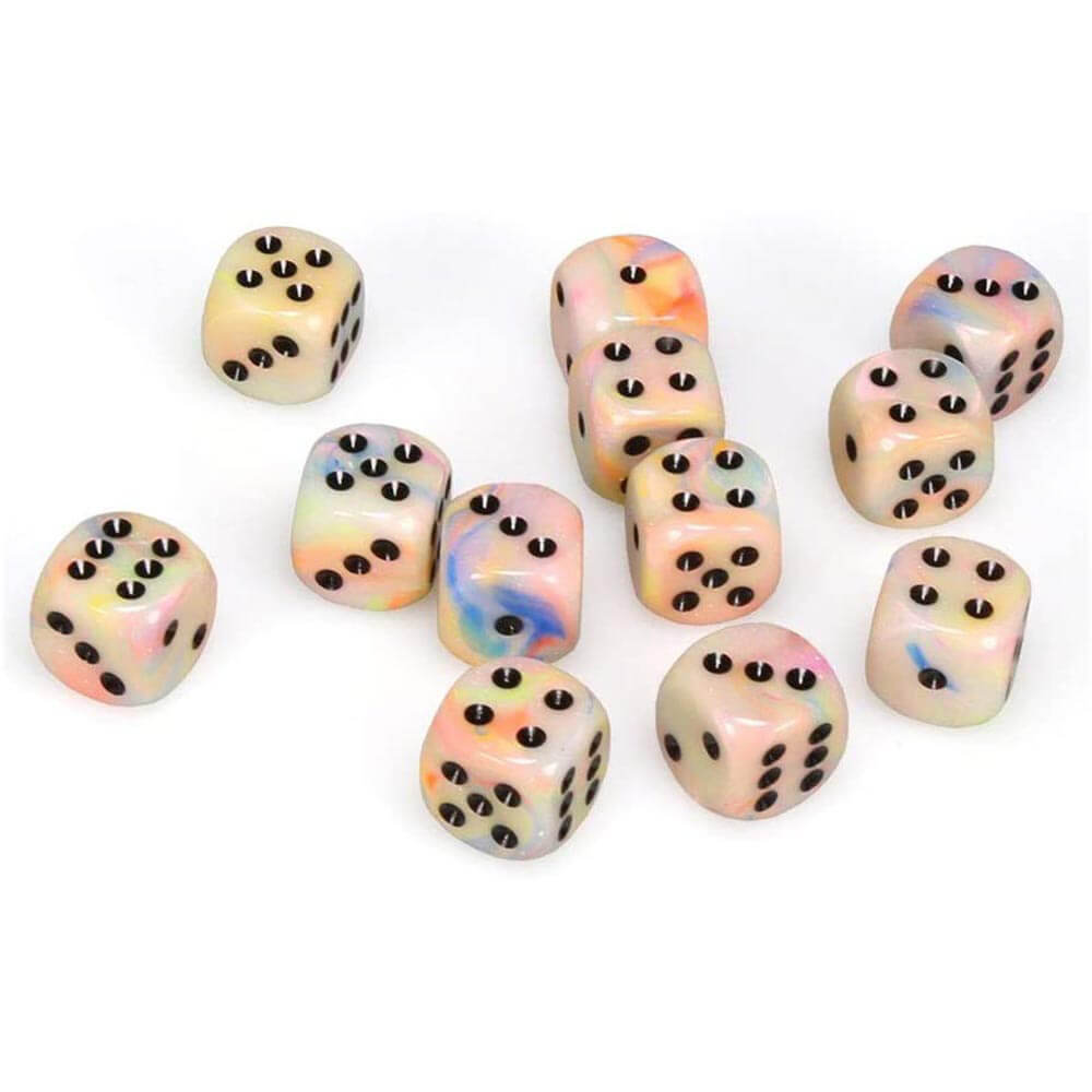 D6 DICE FESTIVE 16MM (12 terninger)