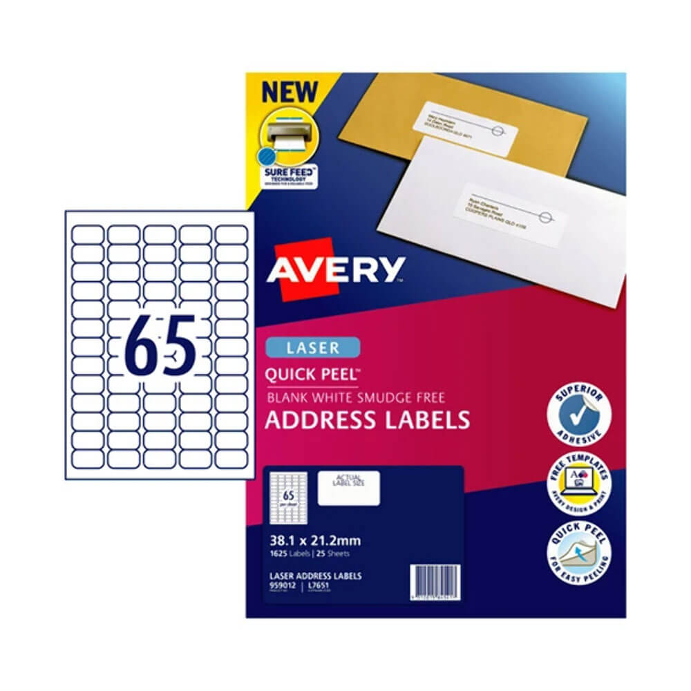 Etichetta dell'indirizzo laser Avery 25pk (65/foglio)