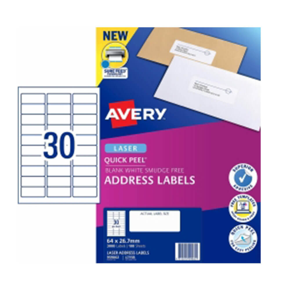 Etichetta dell'indirizzo laser Avery White (100pk)