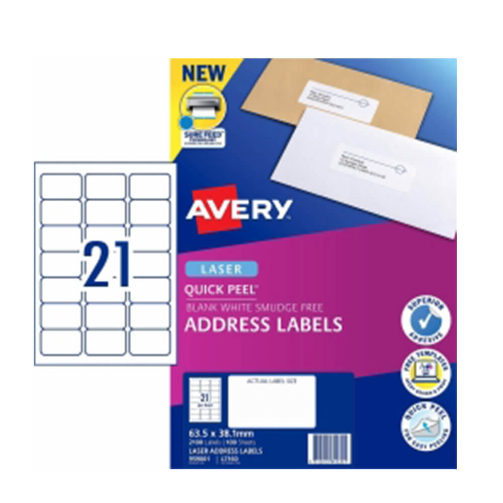 Etichetta dell'indirizzo laser Avery White (100pk)