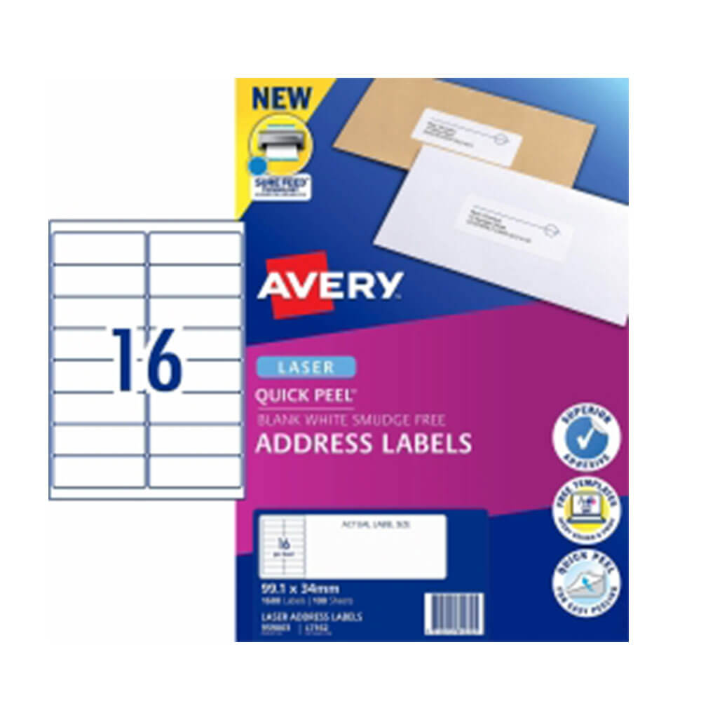 Etichetta dell'indirizzo laser Avery White (100pk)