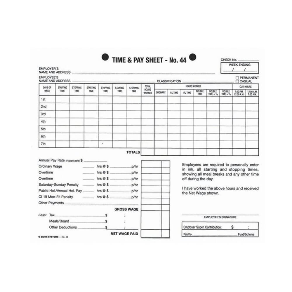 Zions Hotel Time Sheet