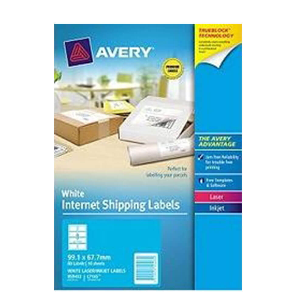 Avery TrueBlock Internet Shipping Etiqueta 10pk White