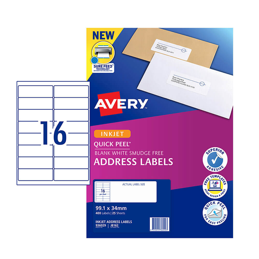 Etiqueta de dirección de inyección de tinta de Avery (25pk)