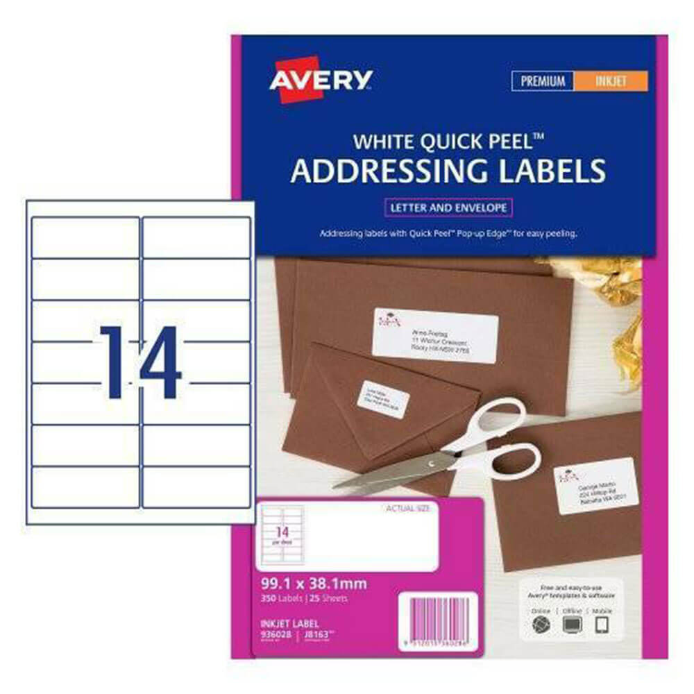 Etiqueta de dirección de inyección de tinta de Avery (25pk)