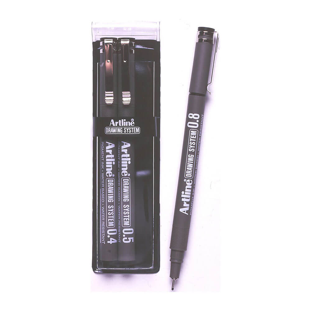 Artline Drawing System Pen Black (lommebok på 3)