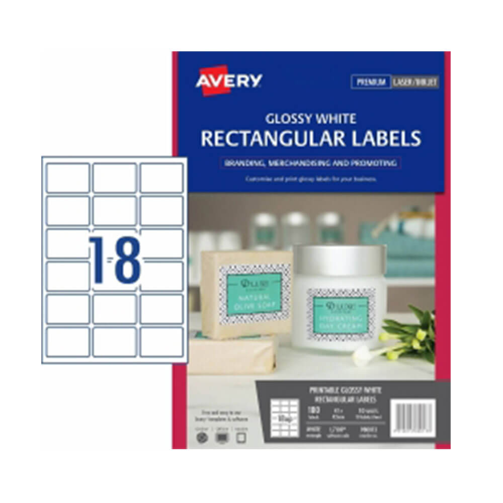 Avery rektangel glansetiketter 10pk hvitt